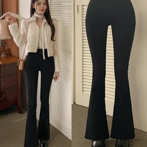 '보정 필요없는' 하이웨스트 부츠컷 팬츠 코튼 스판 나팔 면바지 겨울 슬림핏 하의 데일리룩 데이트룩 아이보리 블랙 S M L